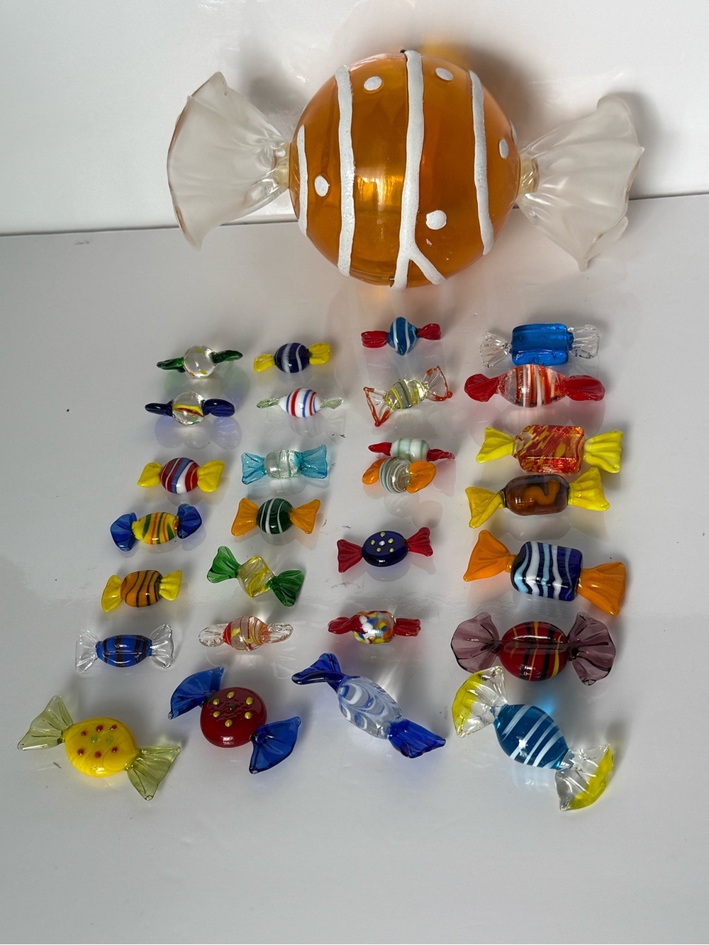 MURANO WRAPPED CANDY Colored Blown Glass Art Vintage Lot 28 Pieces And Case